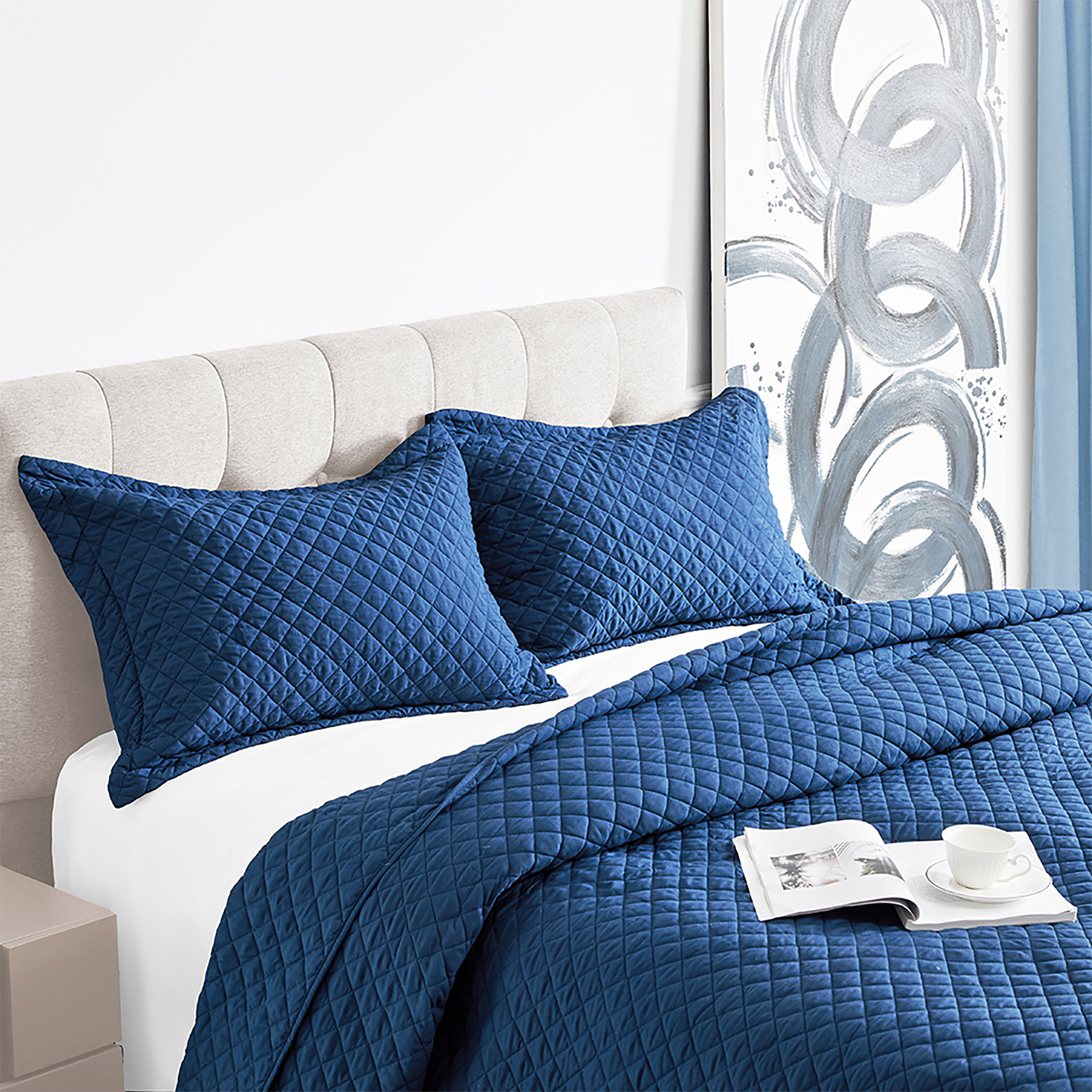 Blue Quilt Bedspread Set (3pcs)
