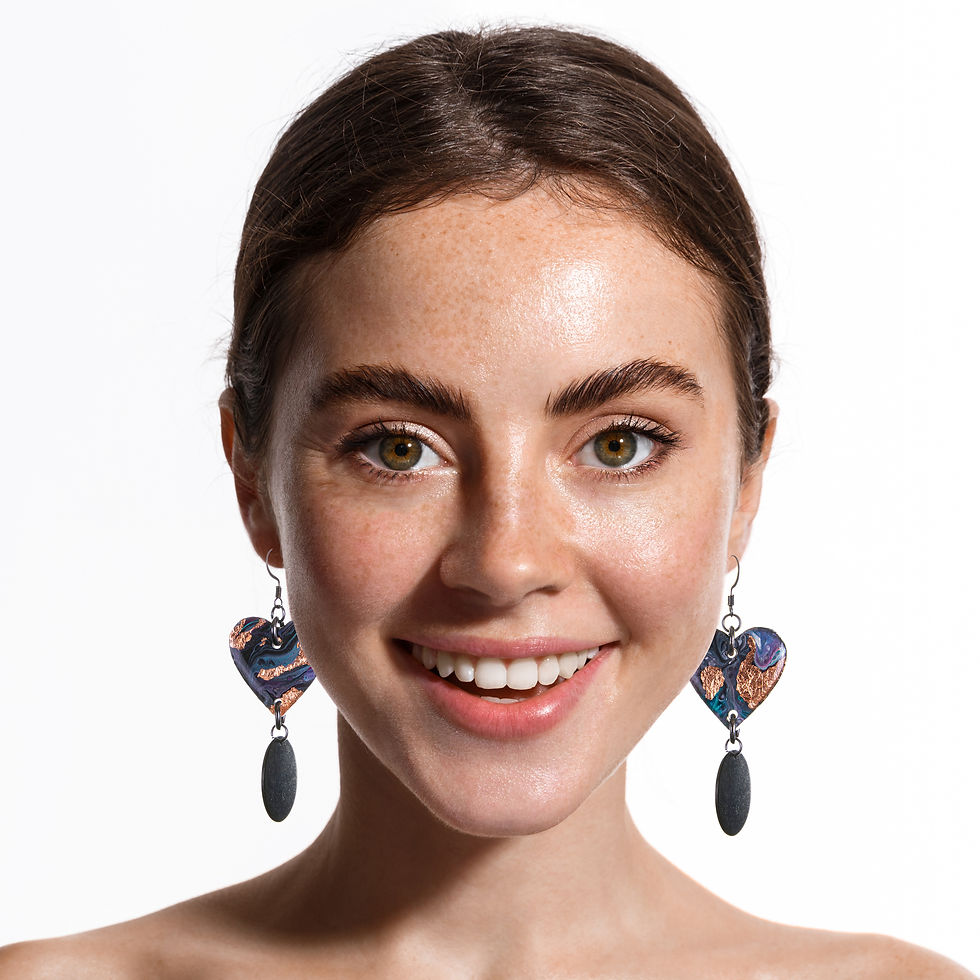 Thumbnail: black & gold heart earrings