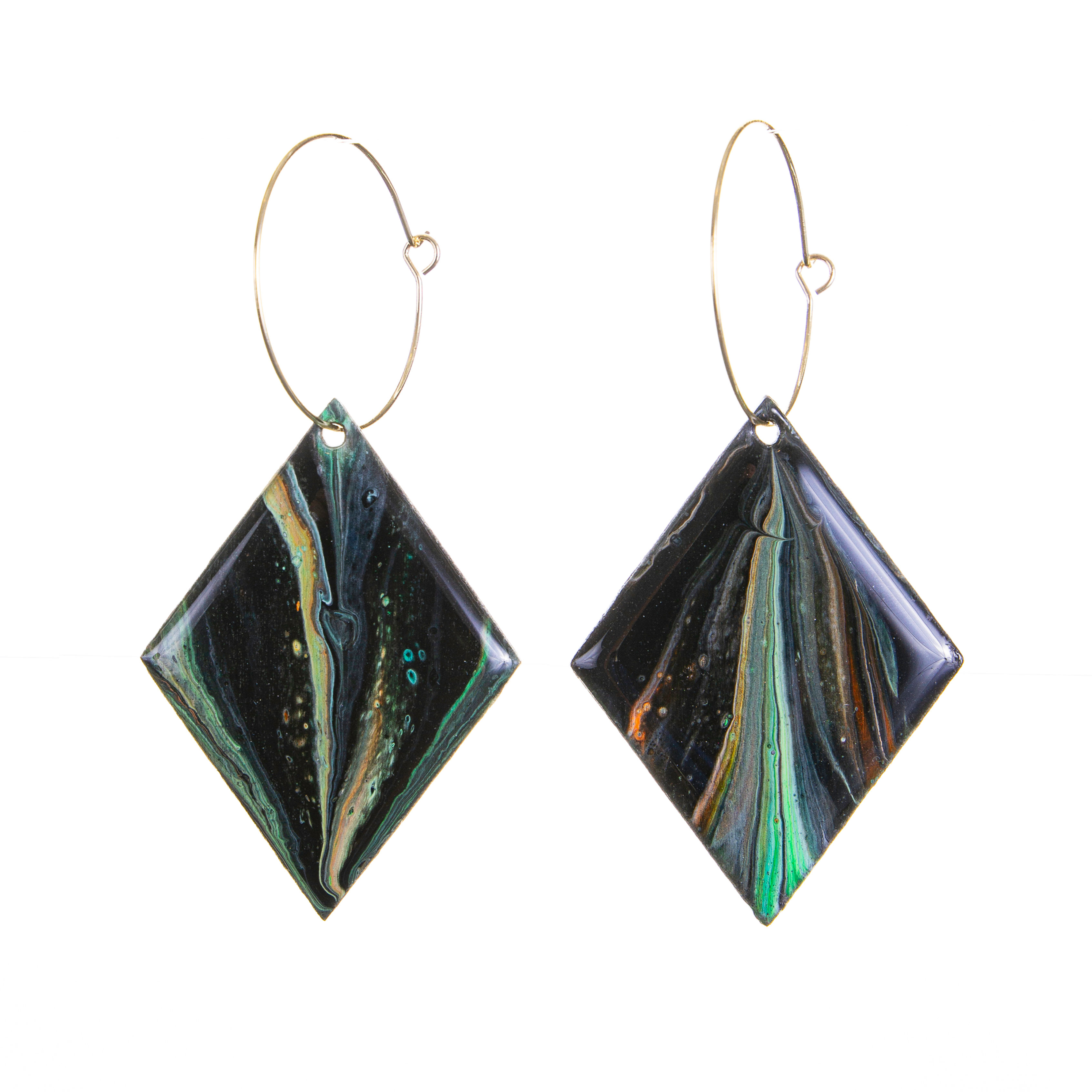 black & green diamond shaped earrings