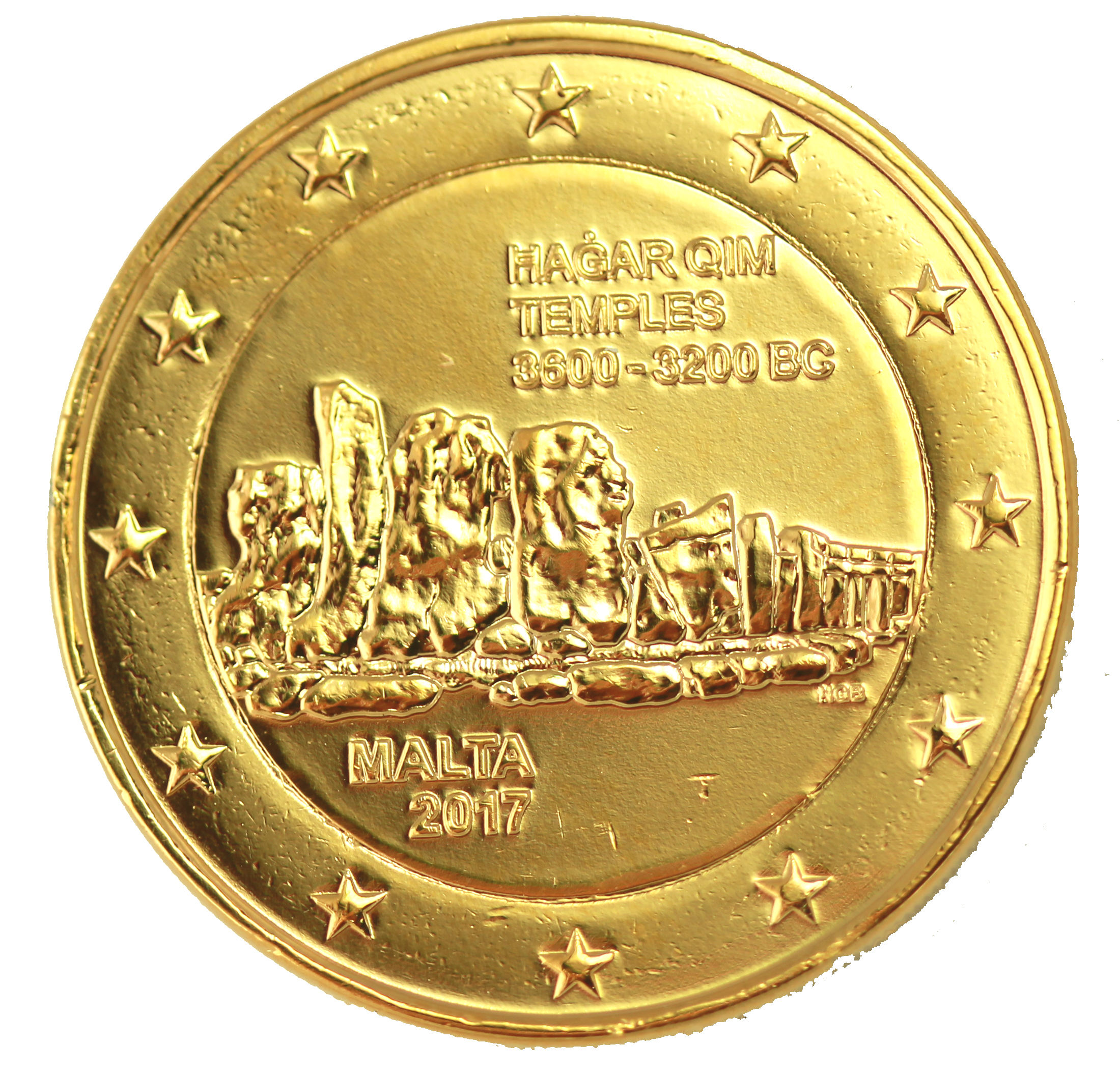 Malte 2017 le Temple - Pièce de 2€ dorée à l'or fin 24 carats (20670)