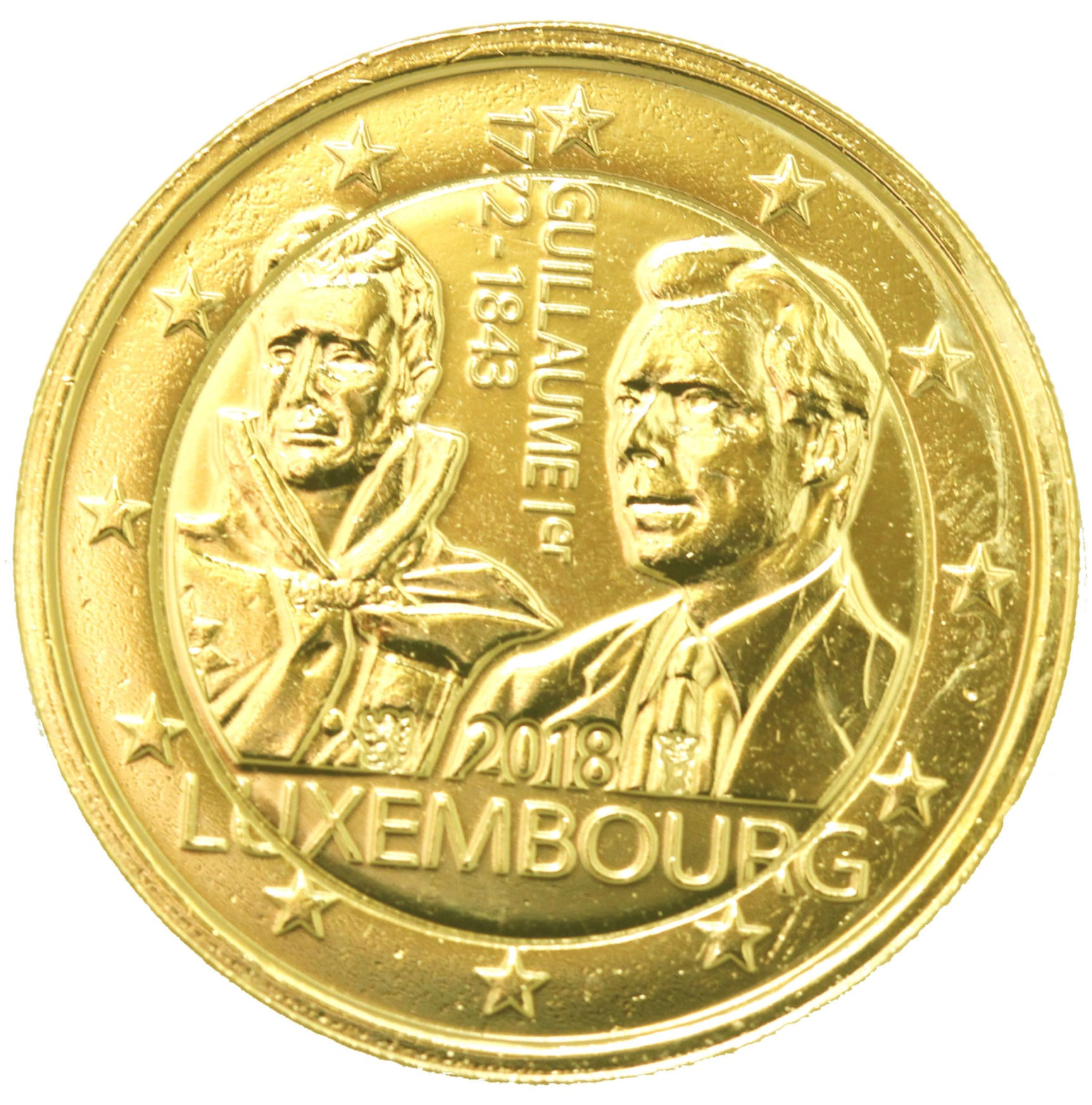 Luxembourg 2018 Guillaume 1er - Pièce de 2€ dorée à l'or fin 24 carats (22214)