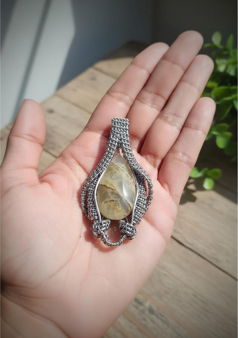 Colar Pingente Wirewrap Aço Inox Com Pedra Onix Arco Iris