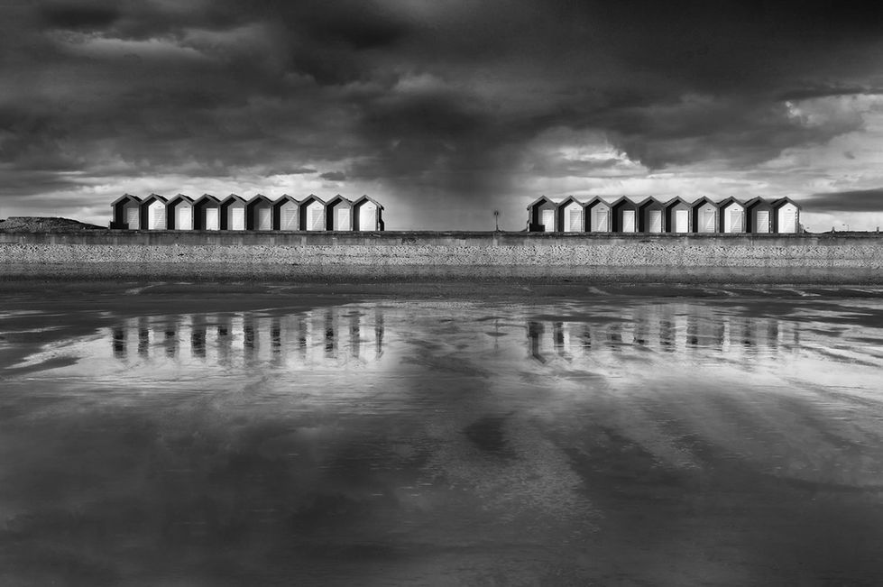 Storm At the Beach Huts by Alison Leddy -2nd Place Mono Print