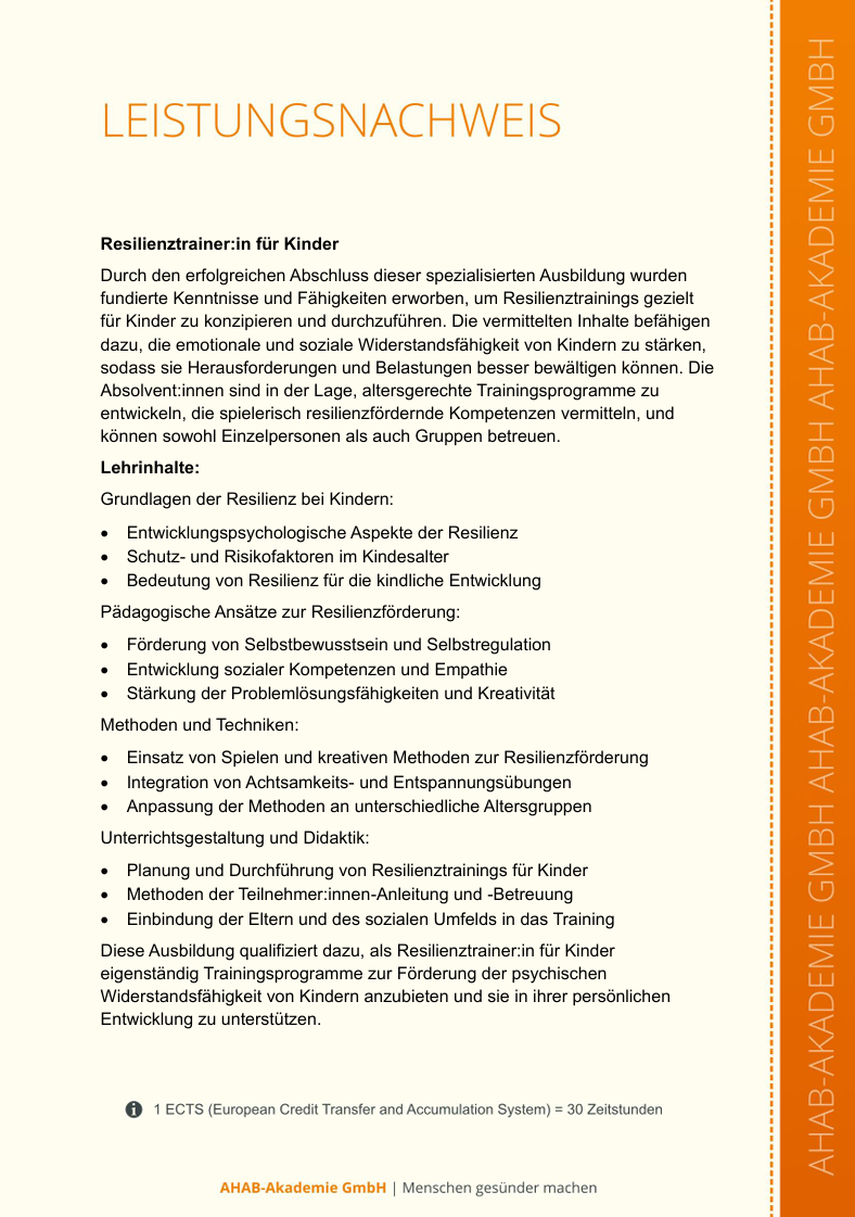 Resilienztrainer für Kinder-Krause - Zertifikat Seite 2