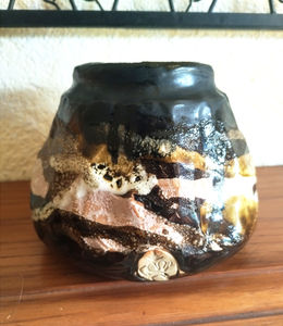 Vase creusé dans la masse, grès de st Amand, email noir champy, tenmoku, shino