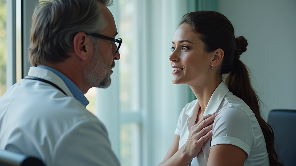 Close-up view of a woman consulting with a mastologist