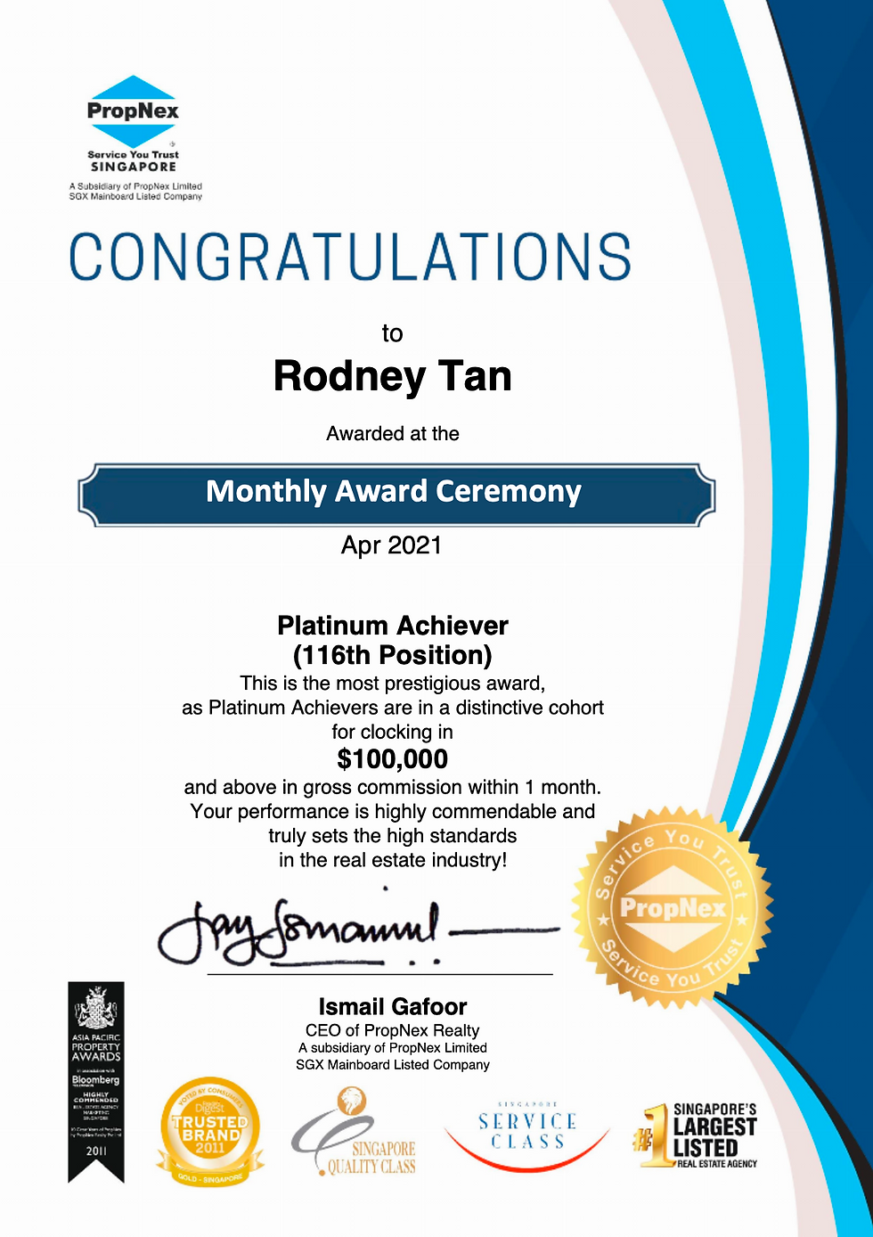 Top 116th Platinum Achiever