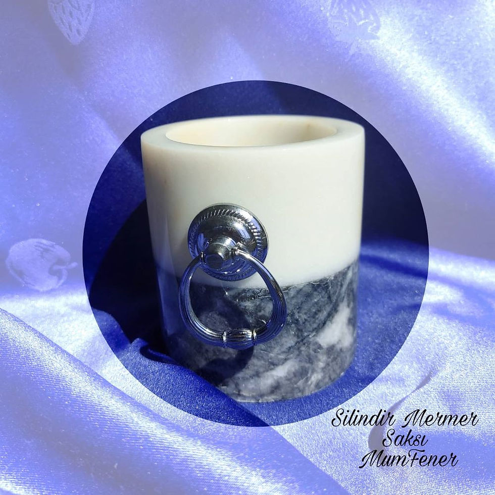 Küçük resim: Silindir Mermer Saksı MumFener 2'li