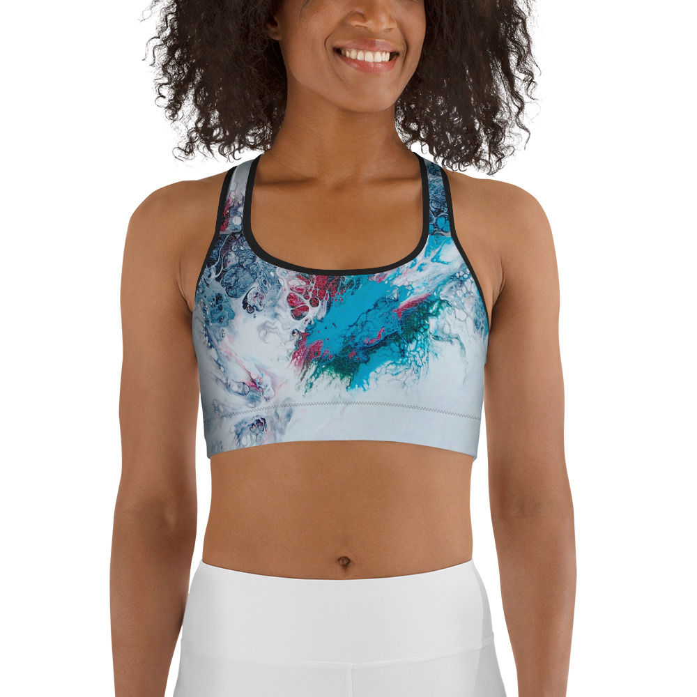 white blue abstract Sports bra