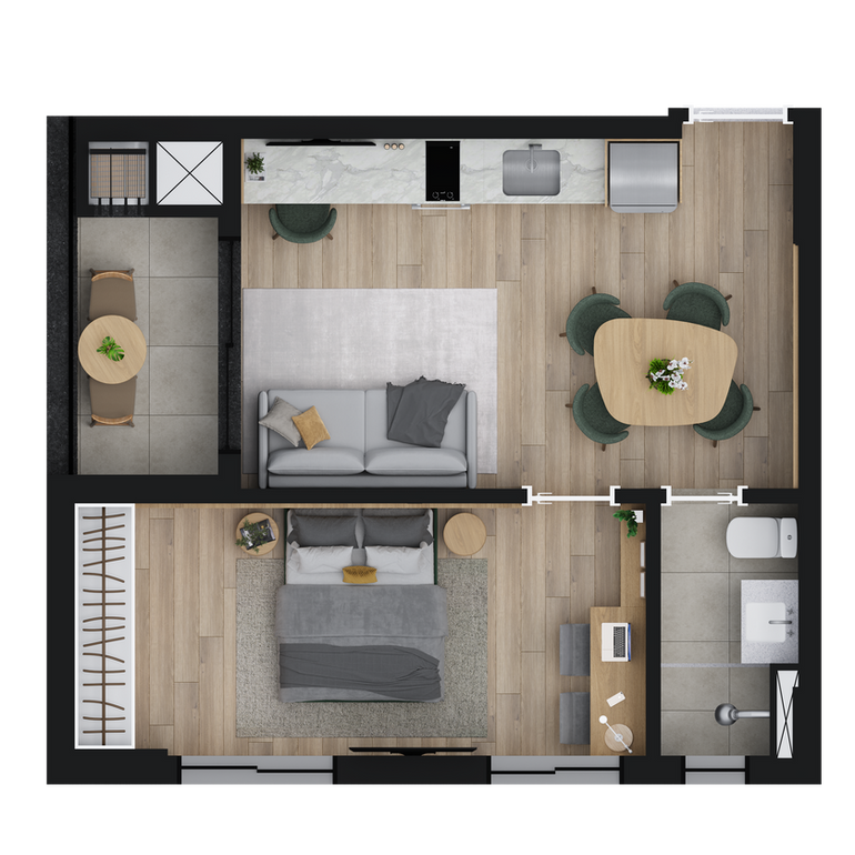 Planta tipo 5 com 37,51m2