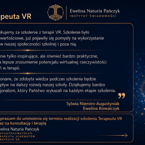 ❤️Rekomendacja❤️Szkolenie z certyfikacja "Terapeuta VR" w Instytucie Świadomości