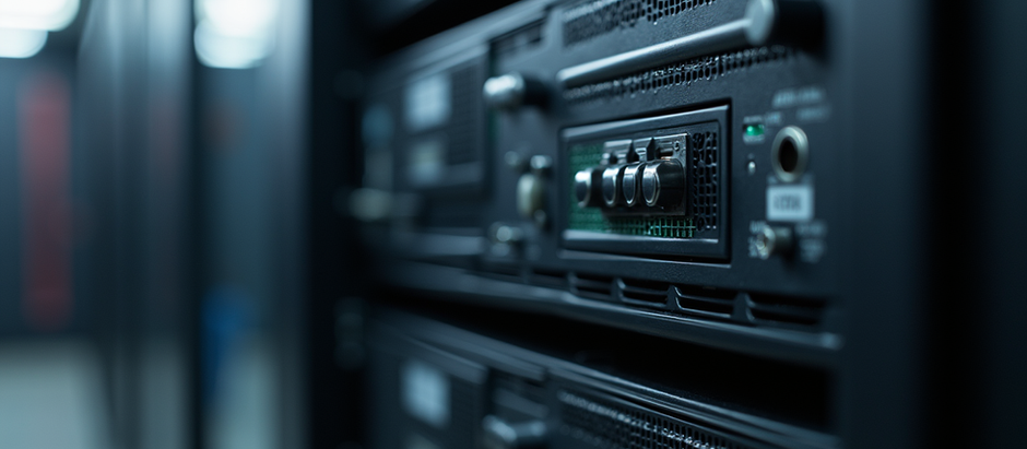 Nahaufnahme eines gebrauchten Servers im Rechenzentrum
