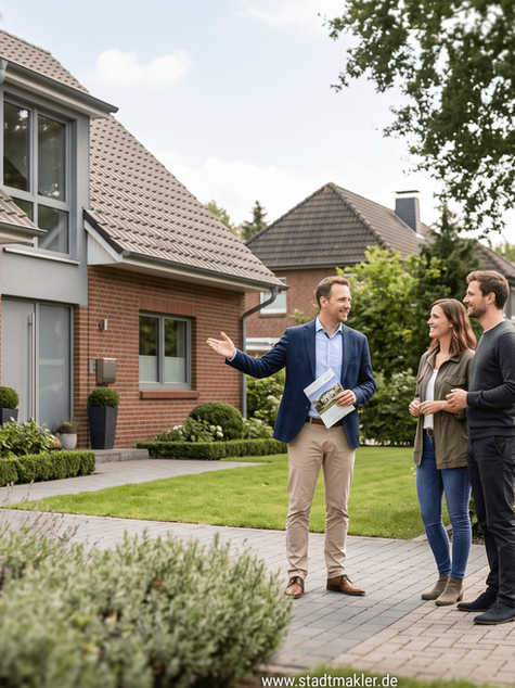 Immobilienmakler Seevetal bei der Besichtigung eines Hauses mit Kaufinteressenten