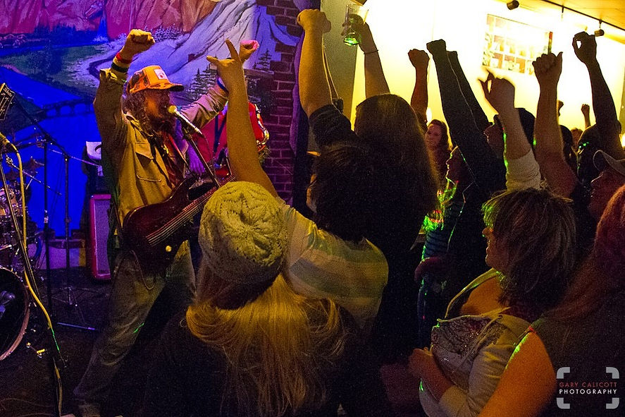 Live band with a pumped up crowd