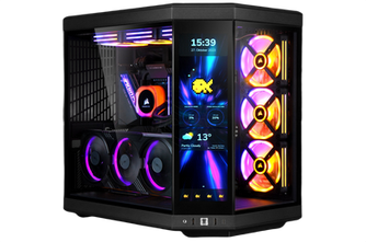 Gaming PC build, RGB fans, illuminated screen showing "15:39", "27 October".