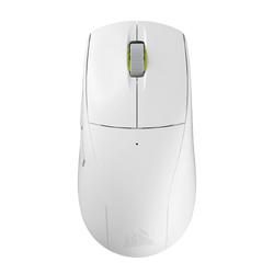 White Corsair gaming mouse, top-down view, with grey scroll wheel.