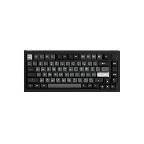 Black mechanical keyboard with compact layout and rotary knob