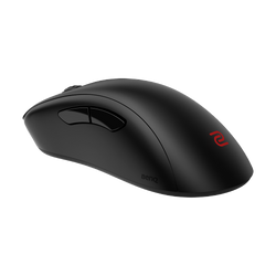 Black Zowie gaming mouse with red logo on a black background.