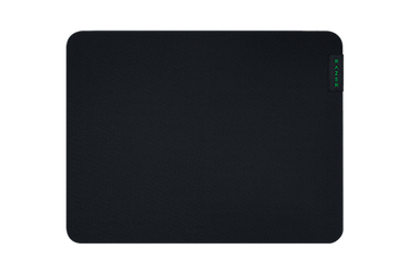 Black rectangular gaming mouse pad with small green Razer logo.
