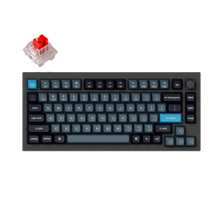 Black mechanical keyboard, dark blue keycaps, and red switch for customization.
