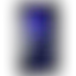 Black gaming PC case with clear panels and blue purple LED lights.