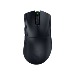Black Razer wireless ergonomic gaming mouse with green LED indicator.