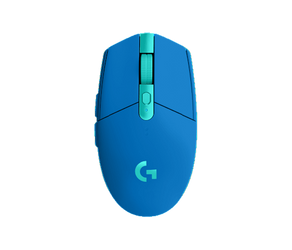 Blue gaming mouse with teal accents and 'G' logo.
