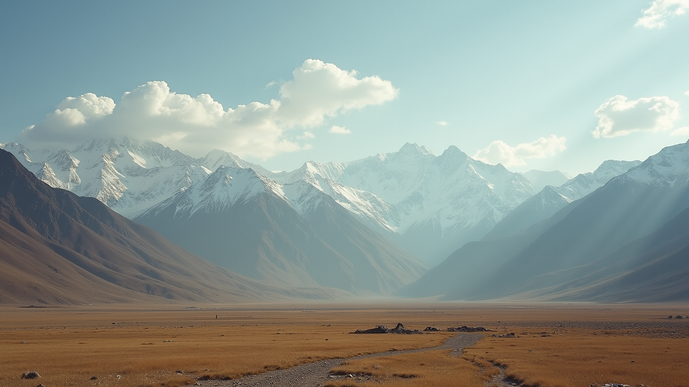 Wide angle view of a mountain landscape in Kyrgyzstan