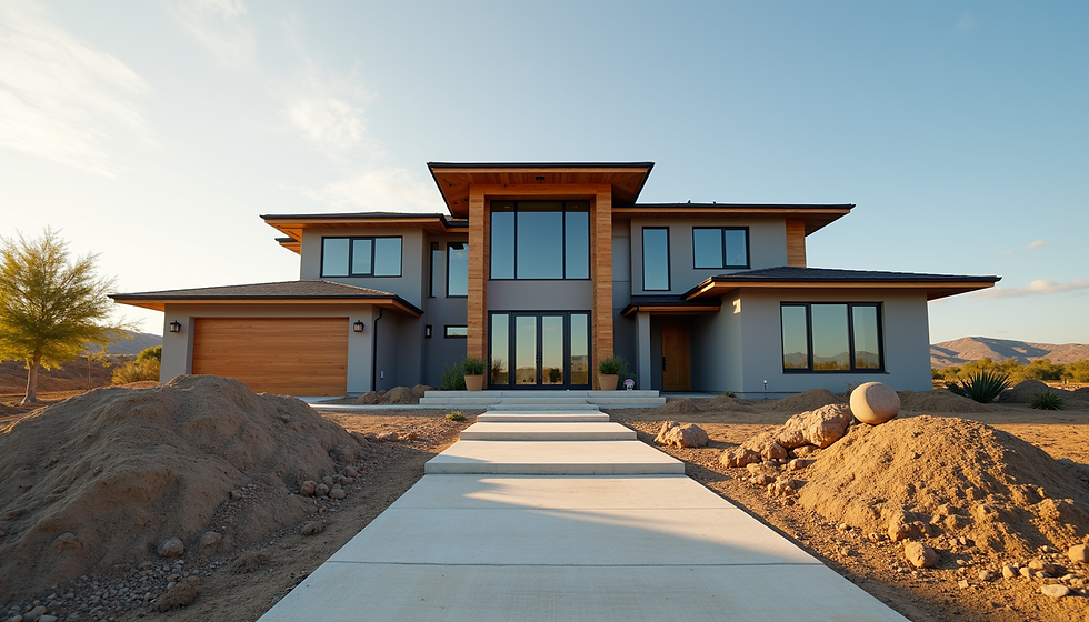 Wide angle view of custom home construction