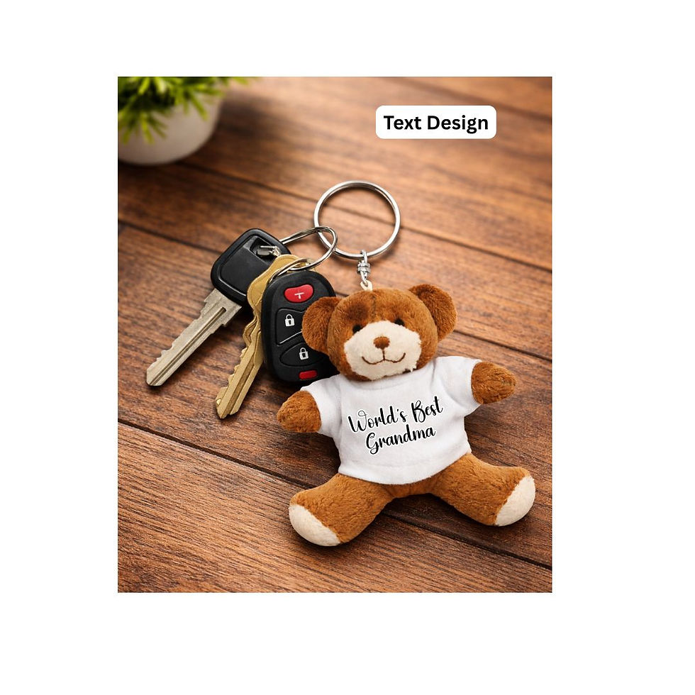 Miniature : Personalised Teddy Keyring H9cm in 2 Designs