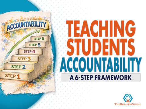 Illustration of a staircase labeled Steps 1-6 with text: Teaching Students Accountability: A 6-Step Framework.