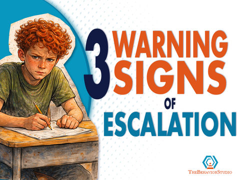 A boy with red curly hair appearing upset. Text reads: "3 Warning Signs of Escalation."