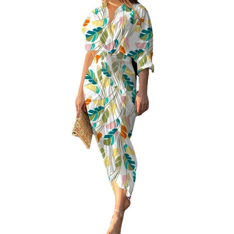 Thumbnail: Women Long Blouse Shirt Dress Loose Wrap Casual Oversized Beach Party