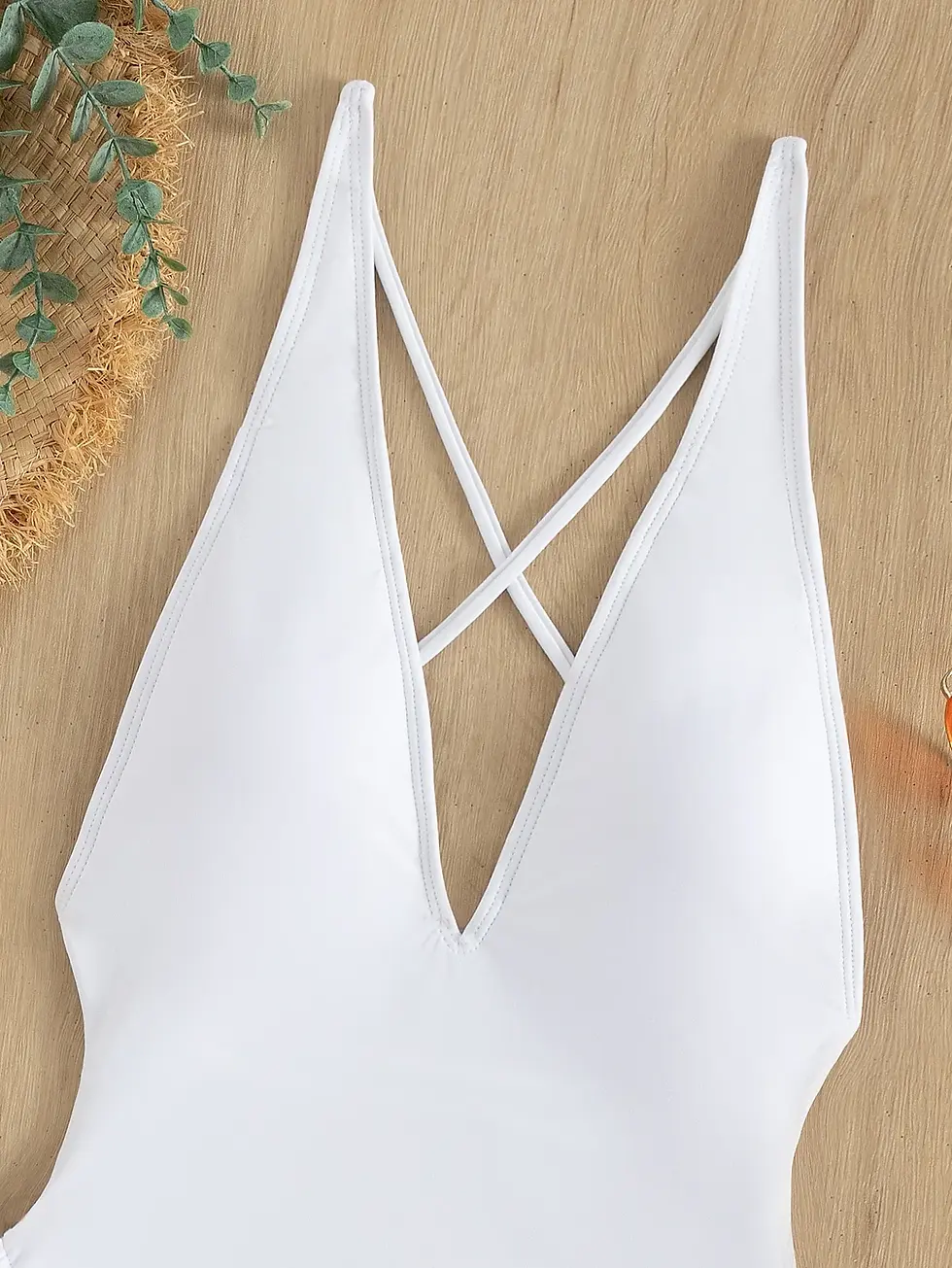 Thumbnail: Deep V-Neck Hollow Out Pleated One Piece Monokini Swimwear Women Solid Color