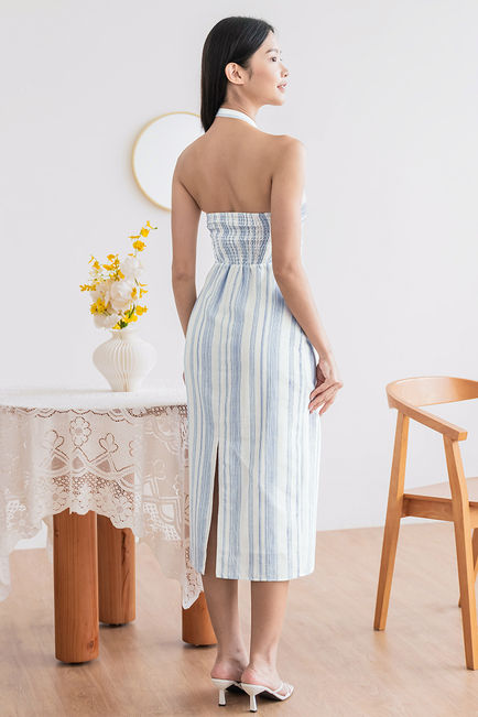 Garment outcome of: Halter Stripe Sweetheart Midi Dress