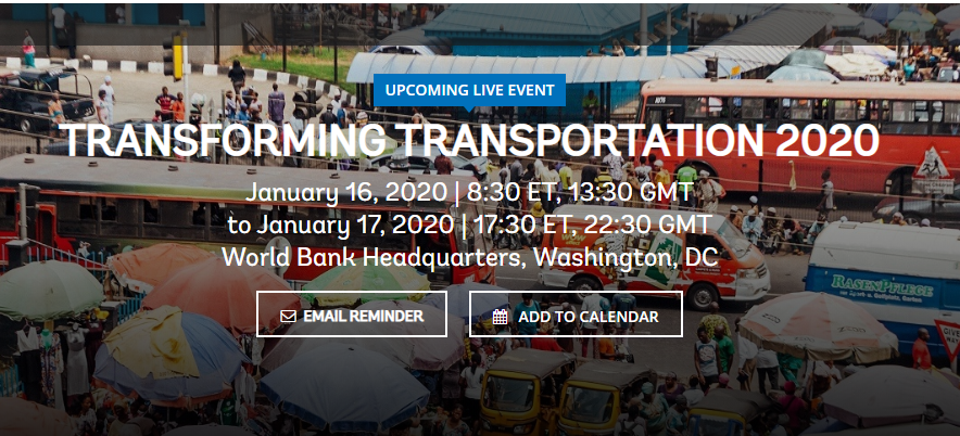 Transports: Suivez en direct TRANSFORMING TRANSPORTATION 2020 du 16 au 17 janvier