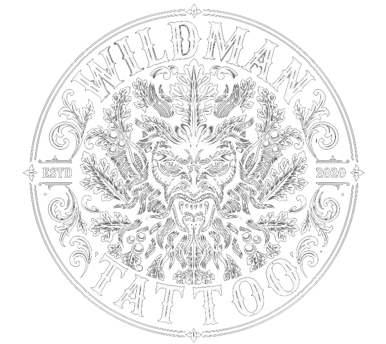 Wildman Tattoo logo with ornate face