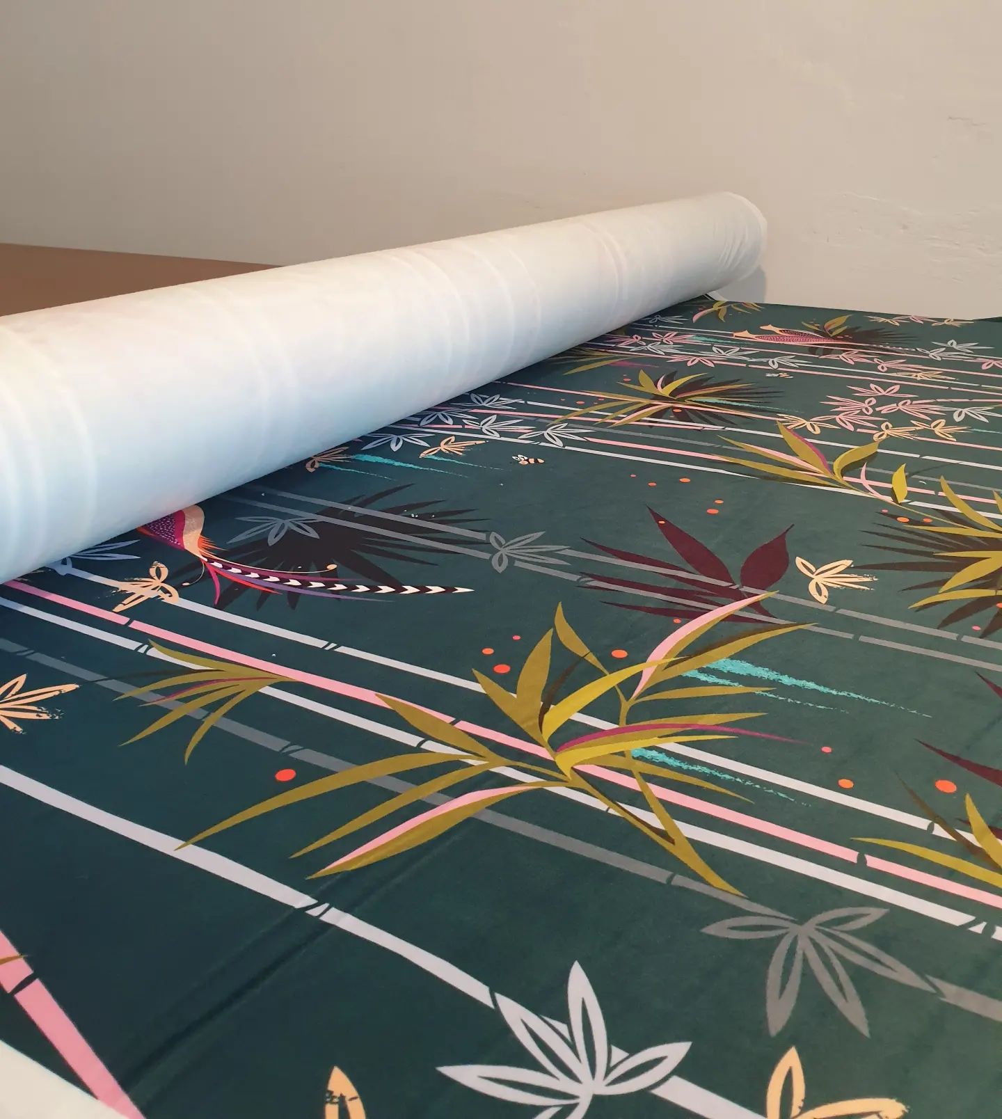 Green patterned fabric