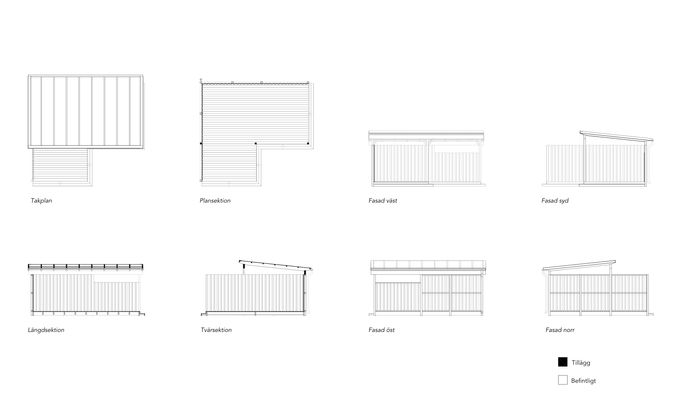 Konstruktionssektion av uterum i trä med isolering och uppbyggnad i Dalby.