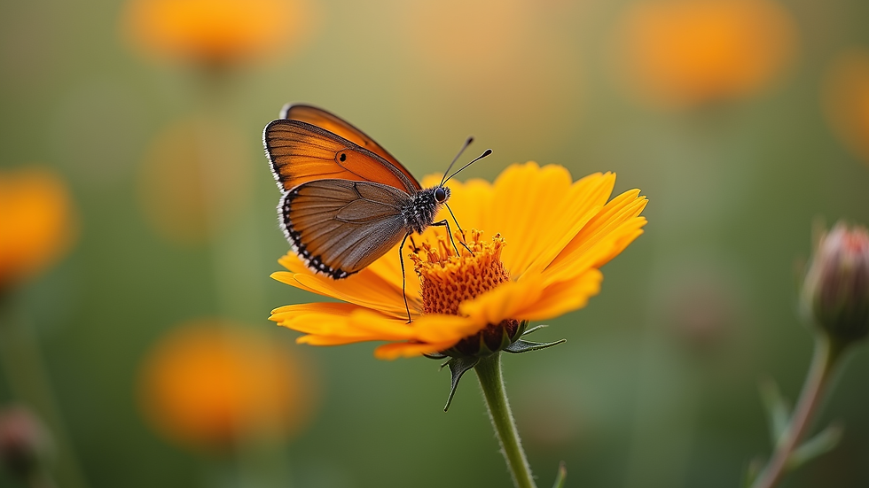 Close-up view of a butterfly resting on a vibrant wildflower in a meadow