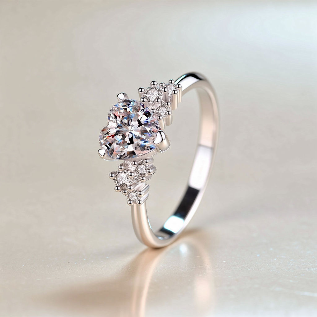 925 Sterling Silver Heart Moissanite Ring