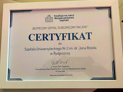 Szpital Biziela z certyfikatem bezpiecznego szpitala i pacjenta