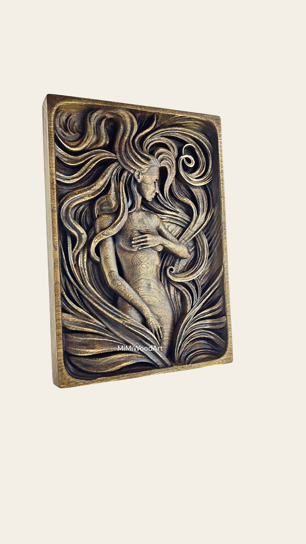 Thumbnail: Handcrafted ash wood Nature Goddess wall art with flowing organic patterns finished in gothic patina