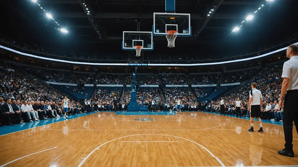 Eye level view of a basketball court during an intense game