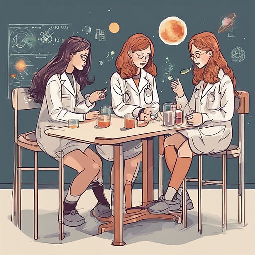 Girls talking about science at the table .jpg