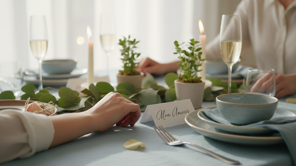 Vue rapprochée d'une table dressée pour un dîner romantique