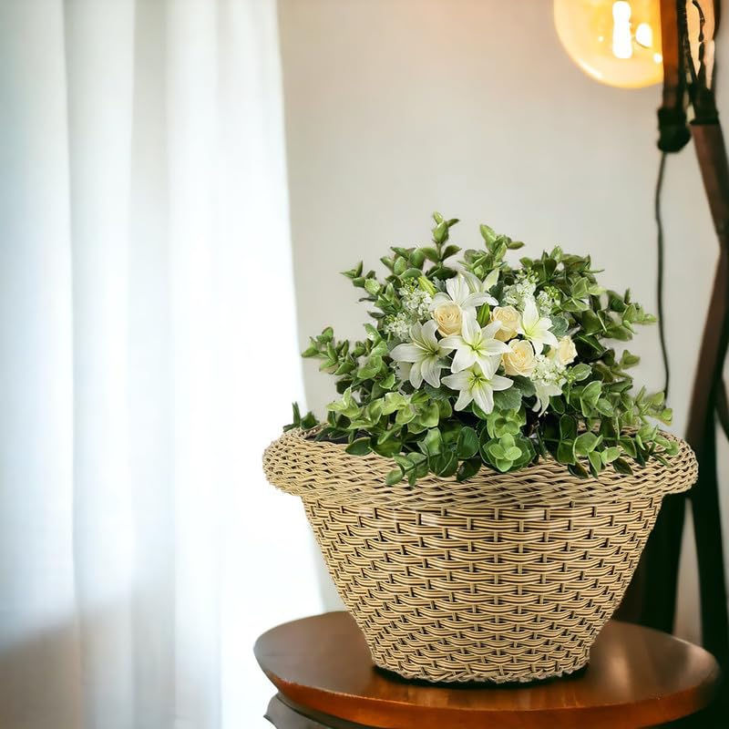 Garden's Need — 15 inch (38 cm) Polly Rattan OMX Flower Pot, Round, UV Resistant