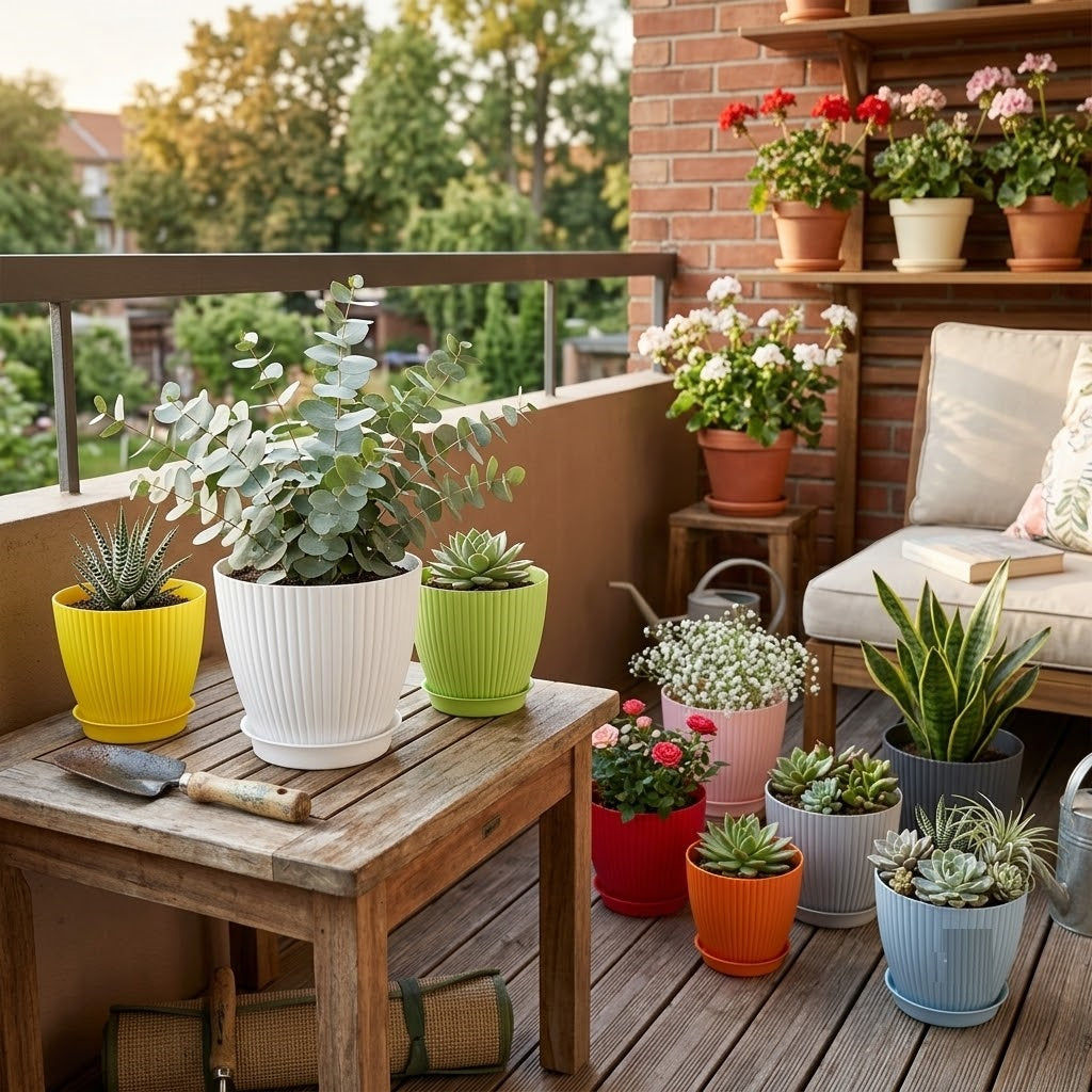 Garden's Need — Grand 7 inch (18 cm) Round Planter – Set of 5 (Indoor/Outdoor)