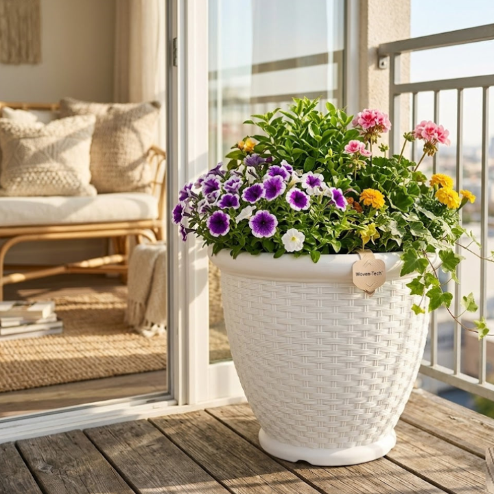 Garden's Need — 12 inch (30 cm) Arya Round Planter UV Resistant, Lightweight Indoor/Outdoor Pot (White)