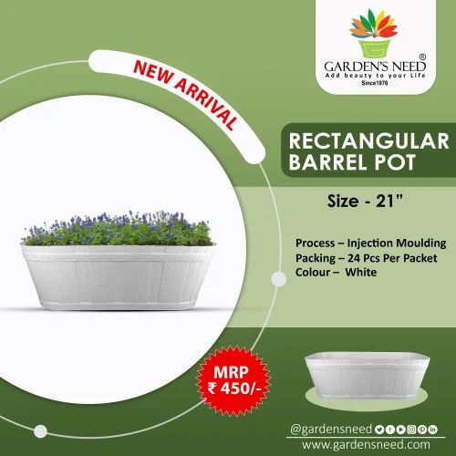 Garden's Need — Rectangular Barrel Pot — 21 Inch Planter